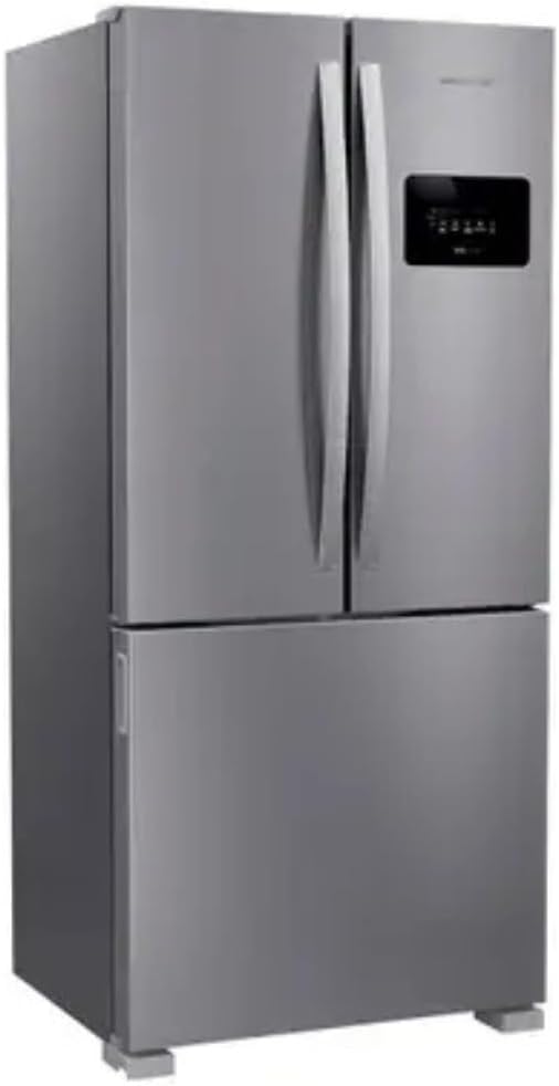 Geladeira French Door Brastemp BRO85MK em inox, com três portas e painel touch externo